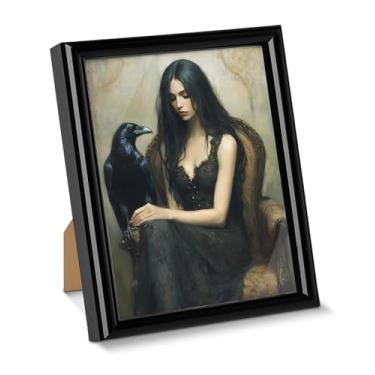Imagem de Pôster de arte de parede Gothic Raven Beauty Dark Academia para decoração de mesa pintura emoldurada vintage para decoração de mesa de parede doméstica 15 x 20 cm