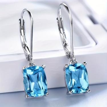 Imagem de Brincos pendentes de zircônia cúbica azul folheados a ouro branco para mulheres, festas noturnas, brinco, leve, joia de presente para ela