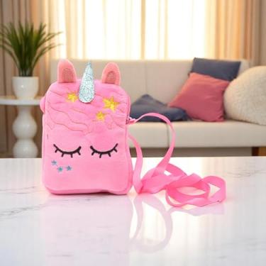 Imagem de Generic 1 bolsa de dinheiro quadrada unicórnios bolsa de moedas material de pelúcia rosa vermelha 10,5 x 14,5 cm