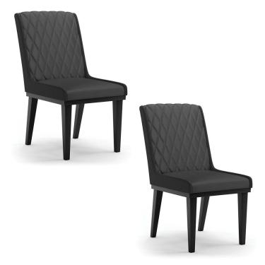 Imagem de Cadeira Sala De Jantar Base Madeira Preto Kit 2 Sofia Sintético Preto D03 - D'rossi