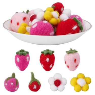 Imagem de NBEADS Conjunto de 20 peças, 7 estilos, feltro, margarida, morango, feltro, margarida, enfeites, mini artesanato, decoração de pelúcia para artesanato faça você mesmo, artigos de festa de casamento