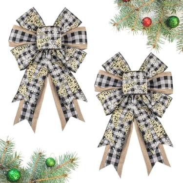 Imagem de Habbiful 2 peças de laço de Natal para guirlanda, laços de guirlanda de Natal para decoração de cerca de parede da porta da frente, árvore de Natal, arco xadrez para festas de fim de ano, casa