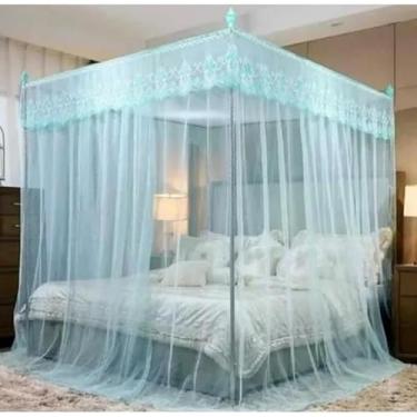Imagem de Mosquiteiro Palácio Completo com Armação – Anti Mosquito Luxuoso para Cama Casal/Box/Queen – Renda Volta ao Mundo Importada, Alta Qualidade e Design Romântico(Azul)