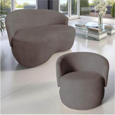 Imagem de Kit Namoradeira + Poltrona Decorativa Beatriz Orgânica Suede Capuccino