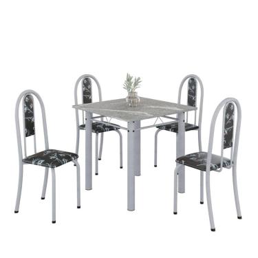 Imagem de Conjunto De Mesa Tubular 4 Cadeiras 70x70cm Mart Perola Com Tampo Em Granito Topázio Isabel 030 - Tudo De Móveis Preto Floral