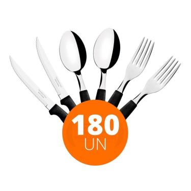 Imagem de Kit - Jogo De Facas, Garfos E Colheres Ipanema 180 Peças Em Aço Inox Cabo Preto Ptop - Tramontina