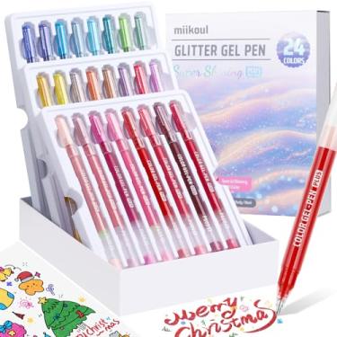 Imagem de miikoul Canetas de gel com glitter, ponta fina de 1,0 mm, canetas de desenho coloridas de grande capacidade, caneta de tinta brilhante para crianças e adultos faça-você-mesmo, artesanato, colorir