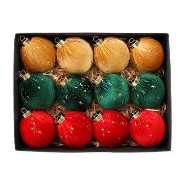 Imagem de Lilihuimaoyi Enfeites de Natal em Veludo, Pingentes de Bola de 8 Cm (3,15 Polegadas), Leves E Portáteis, para Decorar O Natal, Festas E Muito Mais, 12pcs 3color Style B, Tamanho real