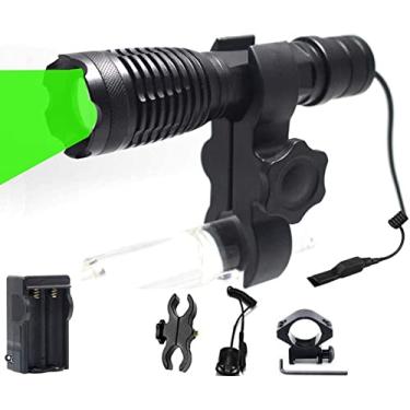 Imagem de XLENTGEN Lanterna de luz verde, lanterna de LED verde de 600 jardas, luz de caça, zoomable, com interruptor de pressão, montagem em trilho e suporte de mira para porco de coiote, varmint coon, caça