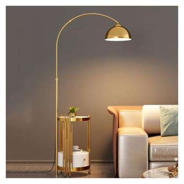 Imagem de Luminária de chão Candeeiro de pé com mesa e gavetas, candeeiro lateral madeira maciça lâmpada LED, poste alto final para quarto, escritório(Gold)