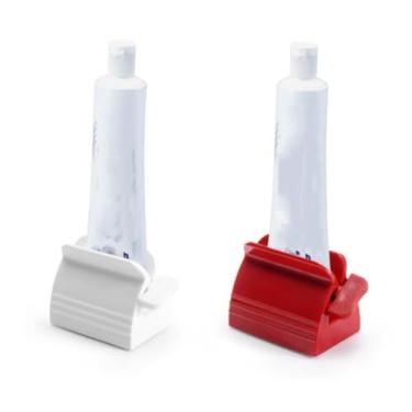 Imagem de 1 pç Espremedor de pasta de dente rolo de tubo higiênico de plástico para economia de espaço para balcão de banheiro, viagem, organização doméstica, branco