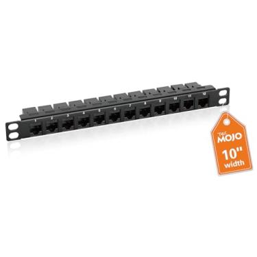 Imagem de Tecmojo Patch Panel Cat6 de 12 portas, painel modular de montagem em rack 0,5U com acoplador Keystone, para rack de servidor de 10 polegadas e gabinete de rede, Gigabit Ethernet, preto