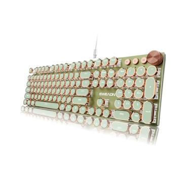 Imagem de SEUNKWANG EWEADN Teclado mecânico para jogos de máquina de escrever retrô, LED retroiluminado, botão de controle de mídia, com fio, USB-C, interruptor verde, compatível com Windows/Mac