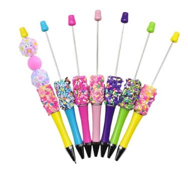 Imagem de Lopenle Pacote com 42 canetas de gel coloridas com contas de doces, canetas com contas, kit de canetas de contas a granel, tinta preta lisa, canetas decorativas divertidas para escrever na escola