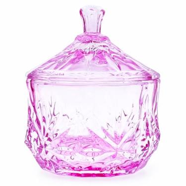 Imagem de EWEIGEER Prato de vidro para doces de 227 g com tampa não hermética, pequeno pote de cristal para doces, decoração de quarto fofo, escritório, banheiro, organizador de sala de jantar (rosa claro)