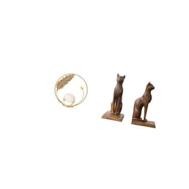 Imagem de Fenteer Escultura de Metal em Forma de Bola de Cristal com Estatueta de Gato Egípcio, Suporte para Livros, Ornamento Decorativo para Mesa, Corredor, Lareira,