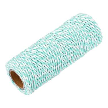 Imagem de Corda de algodão trançado trançado, verde claro branco 50 m/55 jardas 1,5 mm de diâmetro para pendurar na parede, gancho de plantas, tricô, nó de macramê