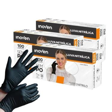 Imagem de Luva Nitrilica Preta Descartavel sem Pó - INOVEN - P, M e G - 300 unidades (3 caixas com 100 unidades) (M)