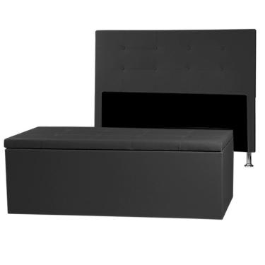 Imagem de Kit Cabeceira E Calçadeira Baú Solteiro 0,90m Berlim Material Sintético Preto Dal Poz Estofados