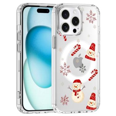 Imagem de JOYLAND Capa para iPhone 16 Pro Max, compatível com MagSafe, capa de telefone transparente com design de boneco de neve de Natal, capa protetora de TPU macio antiamarelamento à prova de choque com