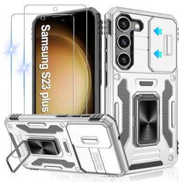 Imagem de Gritup Capa para Samsung Galaxy S23 Plus com 2 protetores de tela HD e capa de câmera deslizante, proteção contra quedas de grau militar de 3 m, capa protetora para celular com suporte de anel