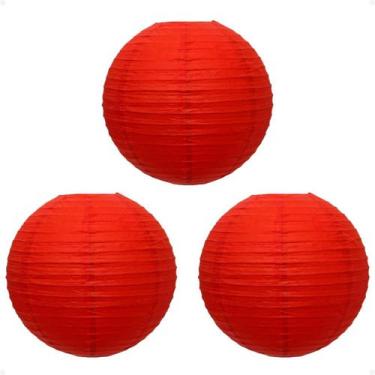 Imagem de Kit 3 Luminária Japonesa Oriental Papel 50 cm Vermelha - Galleria 77