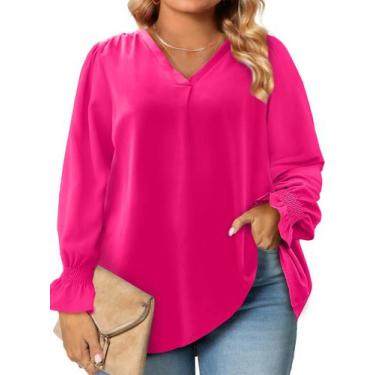 Imagem de Blusa feminina Eytino, tamanho grande, chiffon, decote em V, 4x rosa