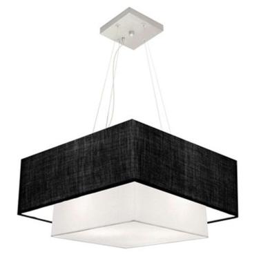 Imagem de Lustre Pendente Duplo Quadrado Vivare Md-4066 Cúpula Em Tecido 50x35cm - Bivolt Preto-branco 127/220v