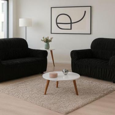 Imagem de Capa de Sofá 2 e 3 Lugares Elasticada Malha Gel 28 Elásticos Preto - F