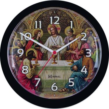 Imagem de Relogio De Parede Herweg Redondo Imagem Santa Ceia 6697 Preto