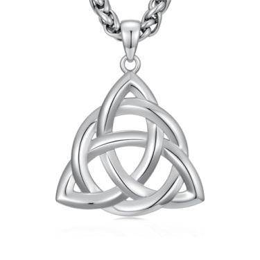 Imagem de Lattd Colar celta masculino prata esterlina 925 irlandês nó celta pingente triquetra colares joias para pai filho mulheres, com corrente de aço inoxidável 55 cm + 5 cm