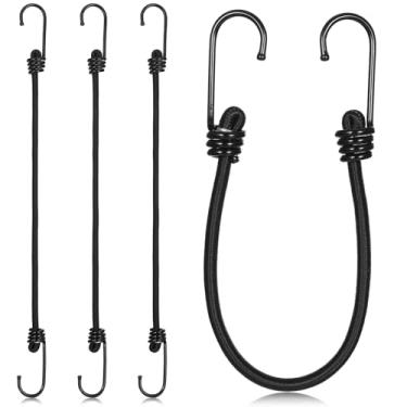 Imagem de 4 cabos elásticos pretos com ganchos, tiras resistentes de 30 cm com gancho para acampamento, tendas, bagagem, bicicletas, baús, caminhões (preto)