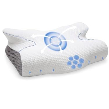 Imagem de Dreamar Travesseiro cervical de espuma viscoelástica, 61 x 38 x 12 cm (tamanho Queen), travesseiros ergonômicos de espuma de memória, travesseiro ortopédico para dormir de estômago nas costas laterais