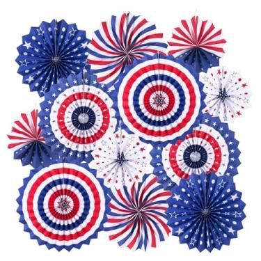Imagem de Decorações patrióticas de 4 de julho, ventiladores de papel pendurados, vermelho, branco, azul, tema americano, Dia Nacional, Dia da Independência, Memorial, Dia dos Veteranos, suprimentos de