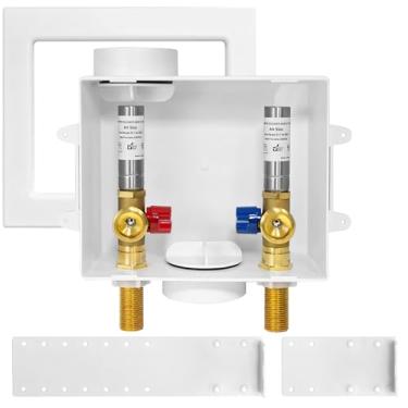 Imagem de 1 pacote com caixa de tomada HeSun para máquina de lavar, entrada MIP (suor) de 1/2 polegada x saída MHT de 3/10.2 cm, caixa de tomada de lavadora Pex para lavanderia, com trava de aço inoxidável