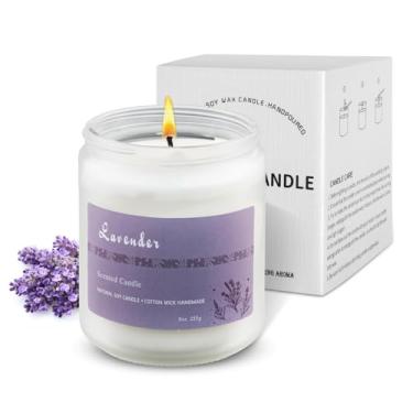 Imagem de LumiSpace Vela de cera de soja 100% lavanda natural com óleos essenciais, relaxamento e auxílio ao sono, pavio de algodão ecológico, tempo de queima de mais de 50 horas, frasco de vidro reutilizável