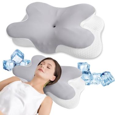 Imagem de BaistCrsp Almofada borboleta de espuma viscoelástica cervical para alívio da dor no pescoço, travesseiro ortopédico ergonômico para dorminhocos laterais, costas e estômago, capa removível respirável