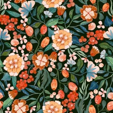 Imagem de COKCOKR Papel de parede floral retrô descasque e cole papel de parede 43 x 300 cm, papel de parede floral marrom laranja vinil impermeável para sala de estar, cozinha, quarto, armários de sala de