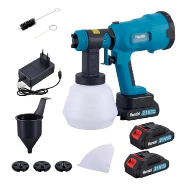 Imagem de Hanabi Pistola de Pintura Bateria 21V 2.0AH Portáti Pistola de Pintura Elétrica Sem Fio 960W 1000ml Pulverizador de Tinta 2 Baterias 4 Bicos Ajustáveis de Tinta Spray para Móveis Paredes Metais
