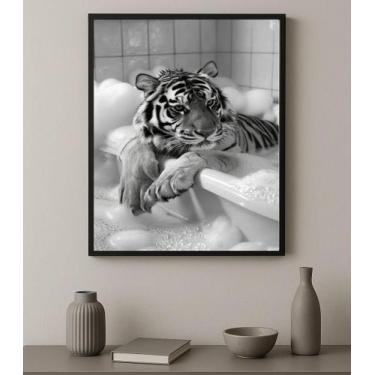Imagem de Quadro Banheiro Fotografia Tigre Na Banheira 33X24Cm - Vidro - Quadros