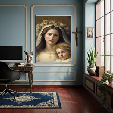 Imagem de Quadro Estilo Pintura Nossa Senhora E O Menino Jesus-70X50Cm - Quadros