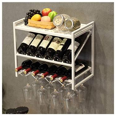 Imagem de Suportes de vinho montados na parede, suporte de garrafa de parede de 3 camadas, inclui suporte de vidro de 4 hastes, suporte de vinho de metal rústico para pendurar acessórios de vinho/#1