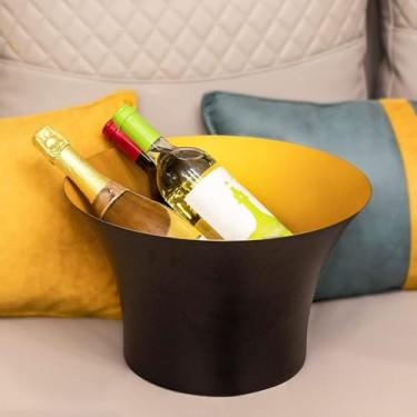 Imagem de Balde de gelo de aço inoxidável 12L, grande capacidade em forma de chifre para coquetéis e champanhe para festas, casamentos e eventos (preto)