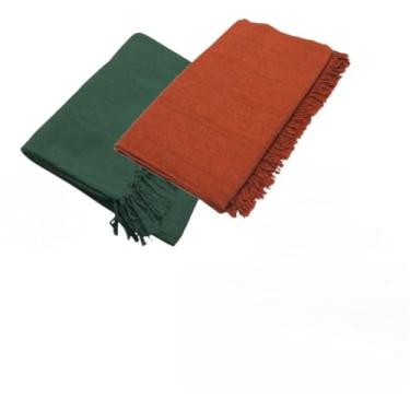 Imagem de Kit 2 Mantas Para Sofa King Gigante 300x180cm Algodao Protetor Decorativo (Verde Militar + Terracota)