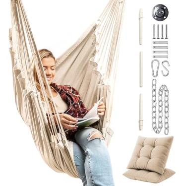 Imagem de Cadeira de rede suspensa – Cadeira suspensa para uso externo e interno – Cadeira de balanço de rede – Configuração rápida e fácil com kit de ferragens – Suporte de corpo inteiro durável e espaçoso com