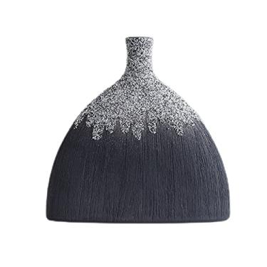 Imagem de Yalych Vaso decoração escritório vaso de cerâmica feito à mão nova decoração criativa chinesa sala de estar decoração de varanda decoração de estudo 19 x 19,5 x 7 cm decoração de casa (cor: preto)