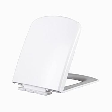 Imagem de Assento sanitário, assento de vaso sanitário macio fechamento lento plástico quadrado assento de vaso sanitário alongado branco, assento de vaso sanitário quadrado fechamento macio com dobradiças