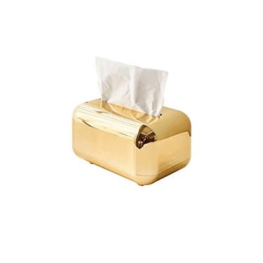 Imagem de Yalych Porta-lenços dourados decoração de casa sala de estar mesa decorativa ES lenços removíveis caixa de lenços de armazenamento doméstico
