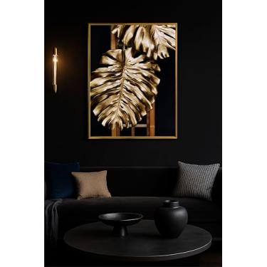 Imagem de Quadro Decorativo Luxo Folhagem Abstrata Preto e Dourado 90x65 (01, Dourado, 90x65)