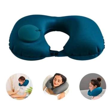 Imagem de Travesseiro Verde Almofada De Pescoço Inflável E Portátil - Inflavel